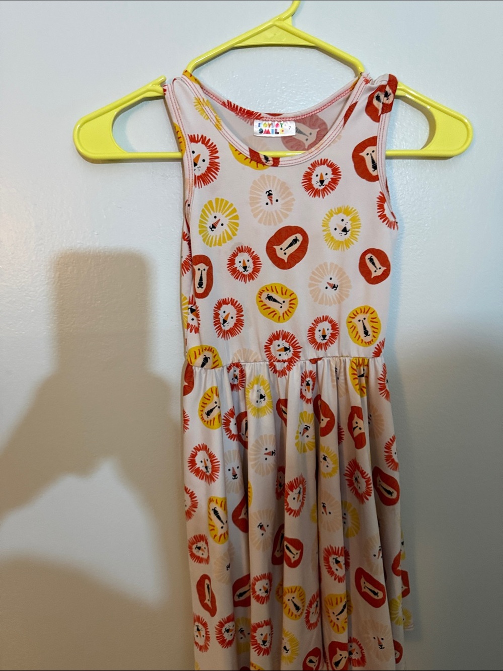 Girls' Lion Print Sleeveless Dress - Beige with Red & Yellow
